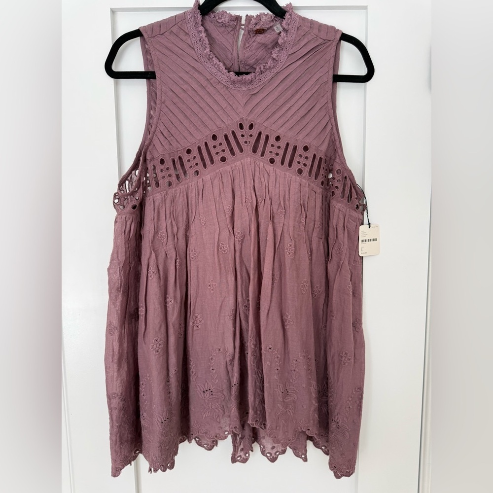 Free People FP One Eloise Crochet Lace Sleeveless Top Lavender Boho NWT L